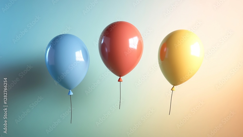 Aufkleber three colorful balloons float gently upward against a soft gradient background
