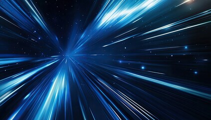 Blue light speed travel, cosmic background, futuristic design