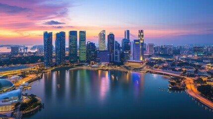 Obraz premium Singapore Skyline at Sunrise: A Breathtaking Urban Panorama