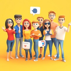 Marketing campaign success, vibrant social media ads, viral content explosion, 3D illustration