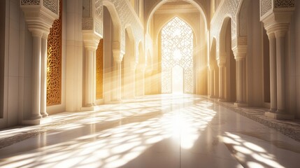 Majestic Interior of a Grand Mosque with Beautiful Light Patterns