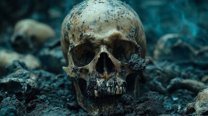 Intricate Necromancy Scene with Skull and Dark Atmosphere