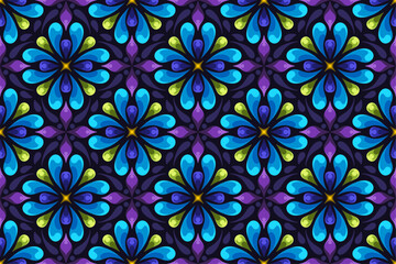 Abstract Blue Flowers Seamless Pattern