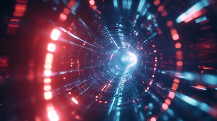 Obraz premium Abstract Neon Tunnel: A Journey Through Red and Blue Light