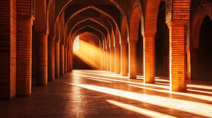 Sunlight Filtering Through Arches in Historic Architecture Interior