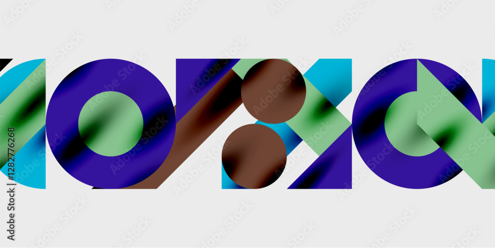 Poster modern abstract background featuring circles, lines, and triangles in a dynamic geometric compositio