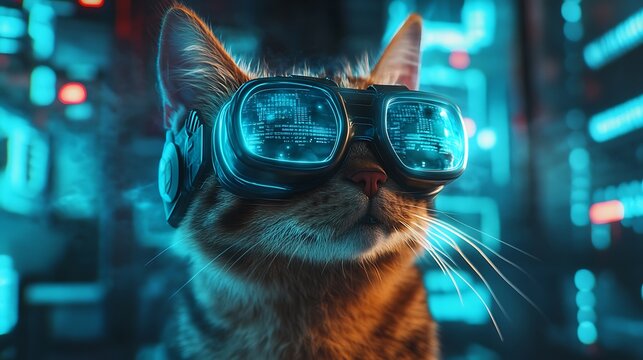Cyberpunk Cat: A Futuristic Feline in Digital Glasses