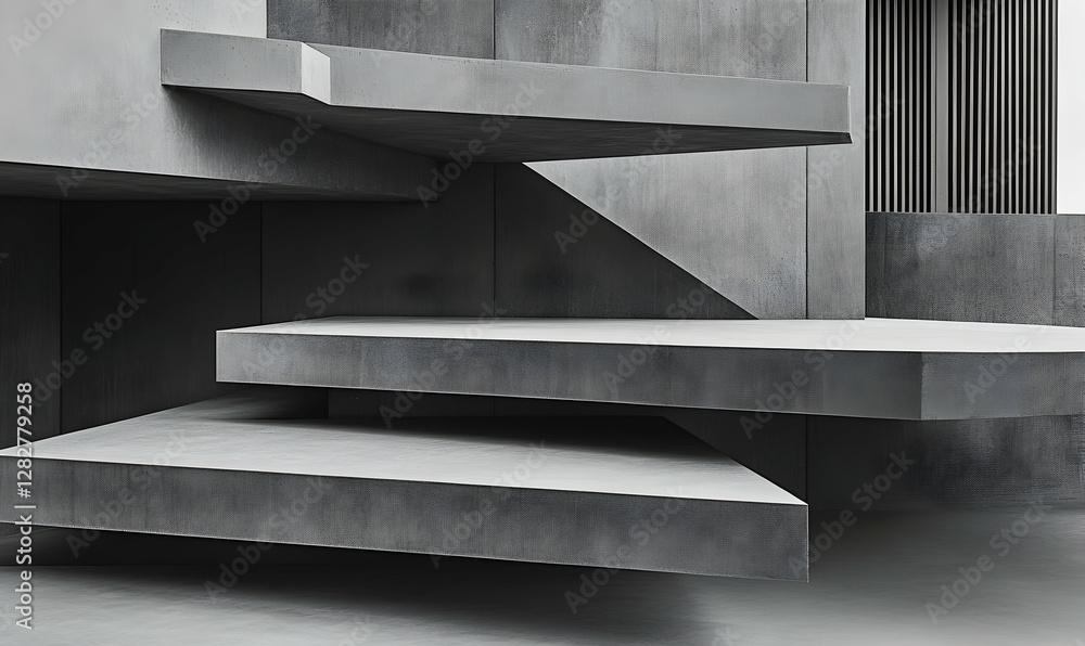 Aufkleber abstract grayscale image of modern concrete architecture, showcasing geometric shapes and layered pl