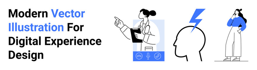 People brainstorming with tech tools, exploring user behavior, innovative ideas, and creative problem-solving. Ideal for teamwork, technology, UXUI, education, innovation professional design flat