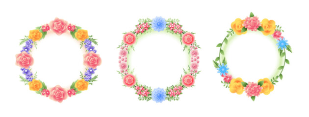 lovely round shape blossom flower background in collection of three