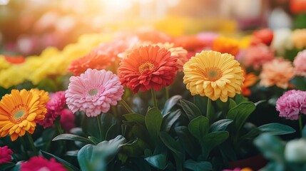Sunny Gerbera Daisies Greenhouse Bloom Spring