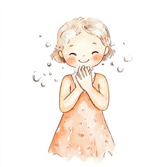 I Wash My Hands - Minimal Isolated Watercolor Illustration of Cute Hygiene Practices with Soft Colors and Playful Design for Health and Cleanliness Themes