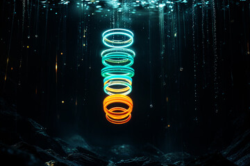 Obraz premium High-Tech Alien Chamber with Floating Neon Ring and Futuristic Design Background