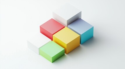 Abstract Colorful Cubes Arrangement on White Background Modern Geometric Design Minimalist 3D Render