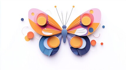 Fototapeta premium Vibrant Colorful Paper Butterfly Art Design with Geometric Circles