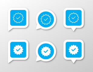 Verified badge icon set. 3 certification symbol concepts
