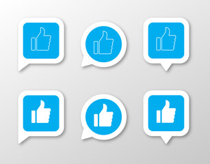 Thumbs up like icon set. 3 social media like symbols