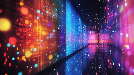 Obraz premium A dynamic holographic backdrop, pulsating with vibrant hues and shimmering patterns that evoke a sense of futuristic energy, ready to transport you to a world of cutting-edge design.