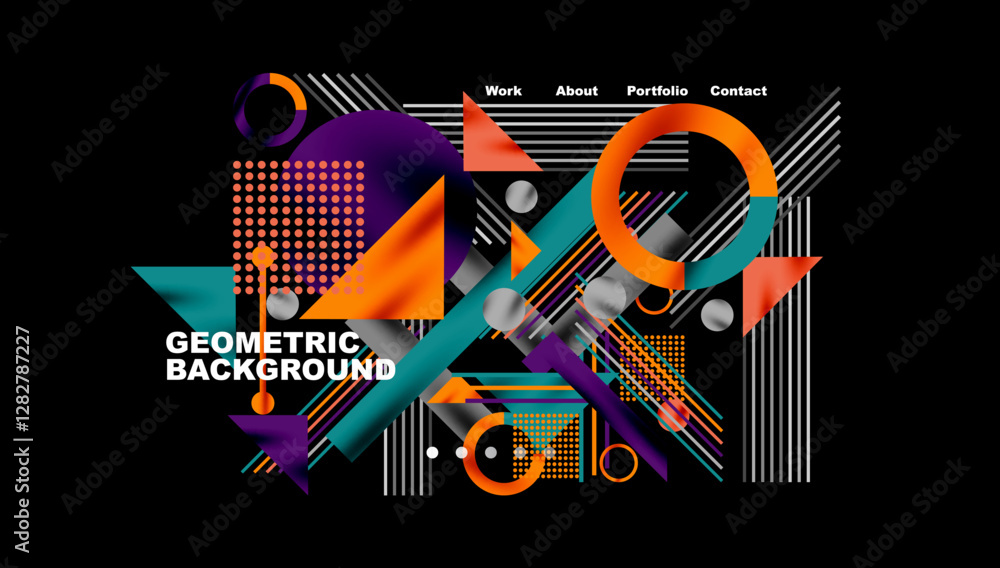 Poster circles, triangles, squares, rings and lines with shadow effect