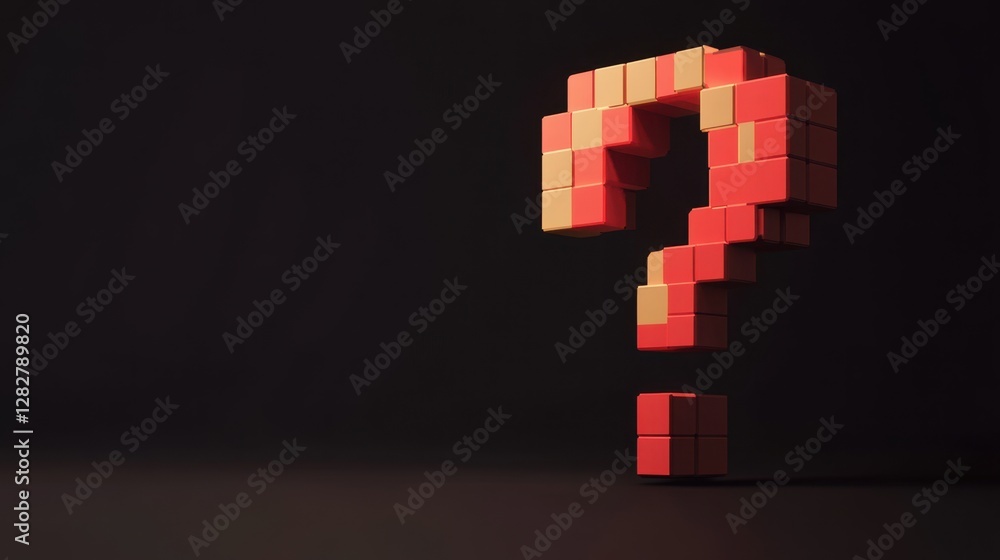 Poster three-dimensional question mark made of colorful cubes on black background