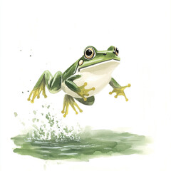Minimal Isolated Scene of a Frog Jumping into a Calm Pond Capturing the Essence of Nature's Beauty and Serenity in a Simple Yet Striking Composition