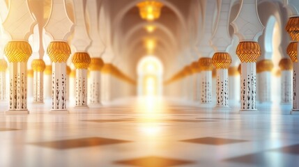 Serene Architecture with Golden Lanterns Creating Ambient Light