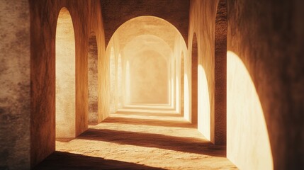 Fototapeta premium Serene Architectural Passageway with Arching Shadows and Light