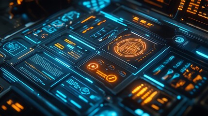 Obraz premium Futuristic Technology Interface: A Cyberpunk Digital Dashboard Display