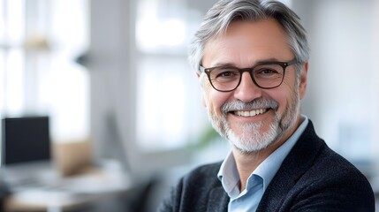 Confident Senior Businessman in Corporate Office Smiling at