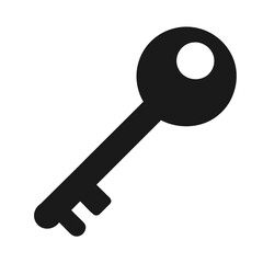 solid black silhouette of a vintage style key, isolated on a pure white background