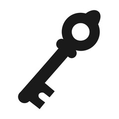 solid black silhouette of a vintage style key, isolated on a pure white background