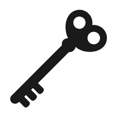 solid black silhouette of a vintage style key, isolated on a pure white background