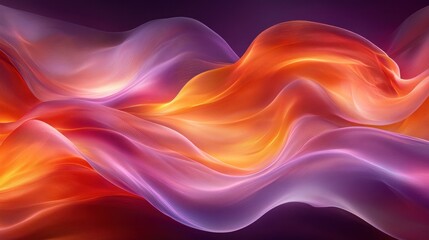 Fototapeta premium Abstract orange purple waves flow, dark background, design