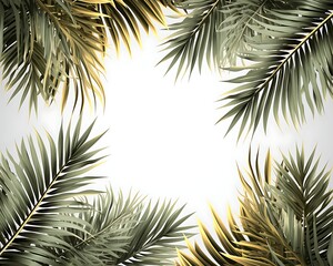 Tropical palm leaves frame, white background, graphic design