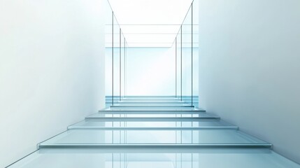 A legislative hall with glass floors and floating stairs. Featuring transparency and openness
