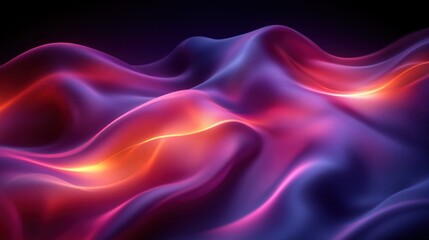 Obraz premium Abstract purple-blue waves, glowing orange, dark background, digital art