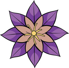 Clematis flower vector illustration, vibrant purple petals, detailed botanical design, isolated on white, nature-inspired clipart, elegant floral artwork for decoration.