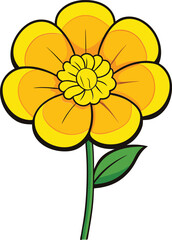 Buttercup flower vector illustration, detailed botanical floral design, vibrant yellow ranunculus bloom, nature-inspired decorative element for prints, patterns, and backgrounds.