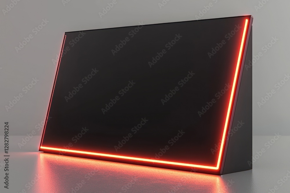 Poster dynamic visuals are emphasized in this ai 3d mock-up of a sleek black frame with glowing neon border