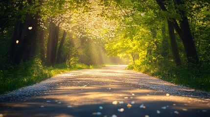 Sunlit Path Through Spring Blossoms