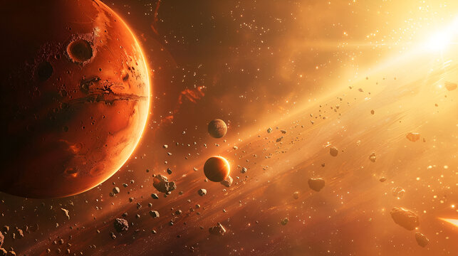 Planets in a space with sun and planets
Sunrise and sunset in the desert, showcasing vibrant skies
planet in space
