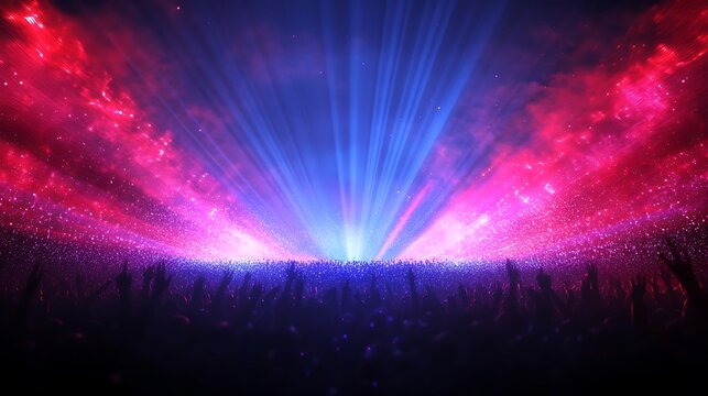 Concert crowd illuminated by vibrant laser lights