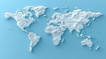 3D world map, light gray, light blue background, global, geographic
