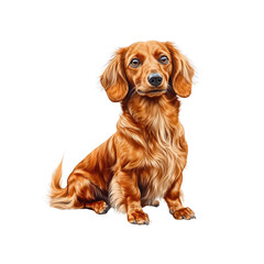 Adorable Longhaired Dachshund Puppy Sitting, Digital Painting