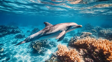 Obraz premium Dolphin Grace in Vibrant Coral Reef