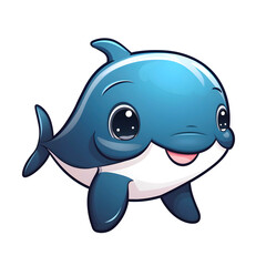 Fototapeta premium Cute little dolphin cartoon, transparent background .PNG (scalable)