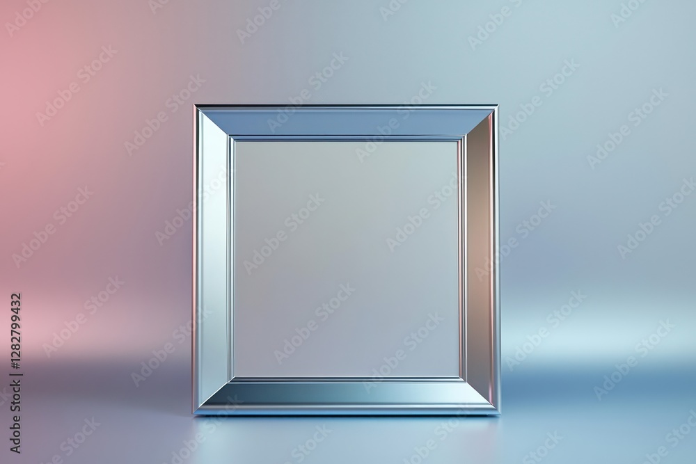 Poster soft rose borders tilt symmetrically on a polished textured surface in 3d-rendered wireframe.