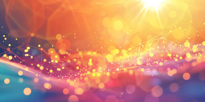 Hyper realisitc colorful vibrant lightspectrum blurry bokeh
Colorful Sunset With Glimmering Lights
Magic background with golden bokeh with colorful purple pink yellow. Frame from golden shiny splashes