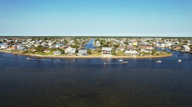 Aerial footage of the Hernando Beach town in Hernando County, Florida, United States, on a sunny day