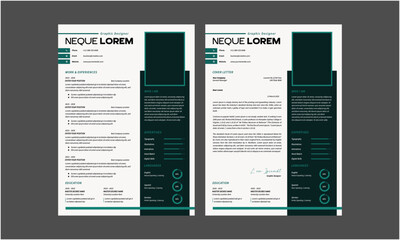 Resume CV. Modern Resume and Cover Letter Layout design template. Minimalist CV resume template for job applications. Vector illustration
